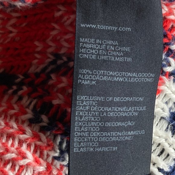 Tommy Hilfiger Medium M Navy Diamond Chevron Cotton Chunky Knit Cardigan Sweater - Picture 4 of 4